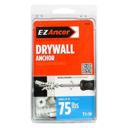 E-Z Ancor Twist-N-Lock Screw Anchor, 1-1/2" L, Nylon, 50 PK 25310